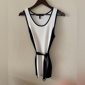 White House Black Market Cream and Black Ribbed Sleeveless Top with Belt
